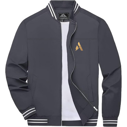 Men's Accor Golden Logo Lightweight Zip-Up Ribbed Collar and Cuffs Bomber Jacket