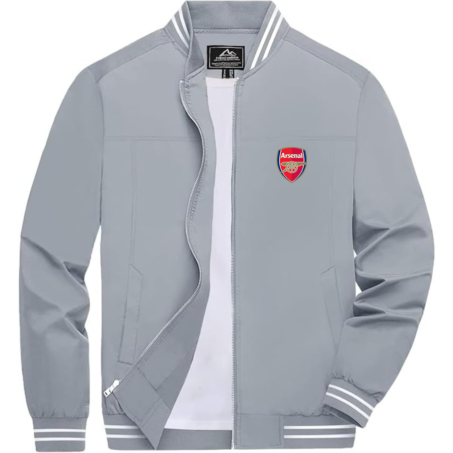 Men’s  Arsenal Soccer  Lightweight Zip-Up Bomber Jacket with Ribbed Collar and Cuffs - Versatile Casual Outerwear