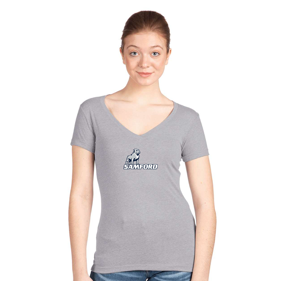 Women's Samford Bulldogs Logo Next Level V-Neck T-Shirt