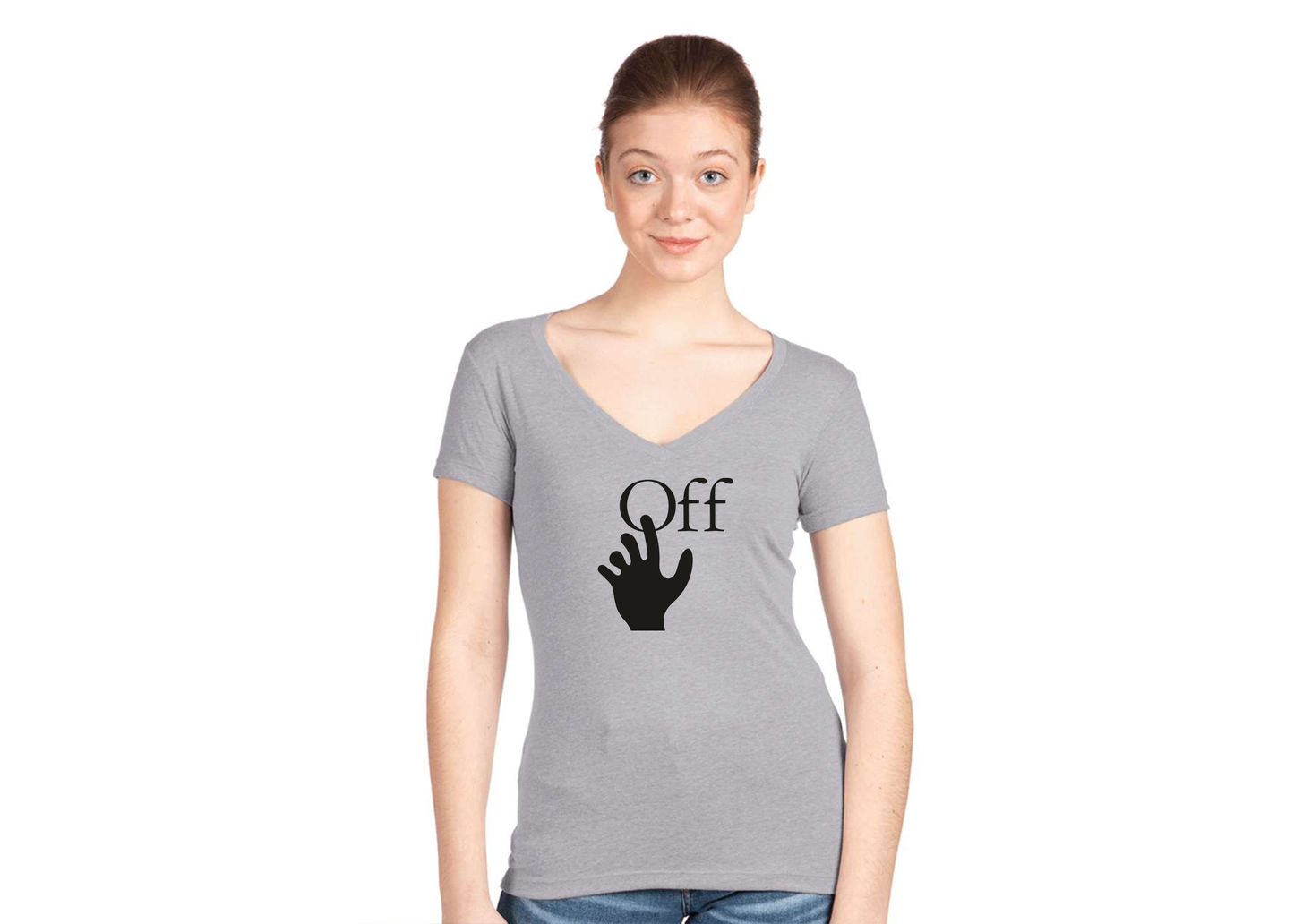 Women's Off-White Hand  Next Level V-Neck T-Shirt