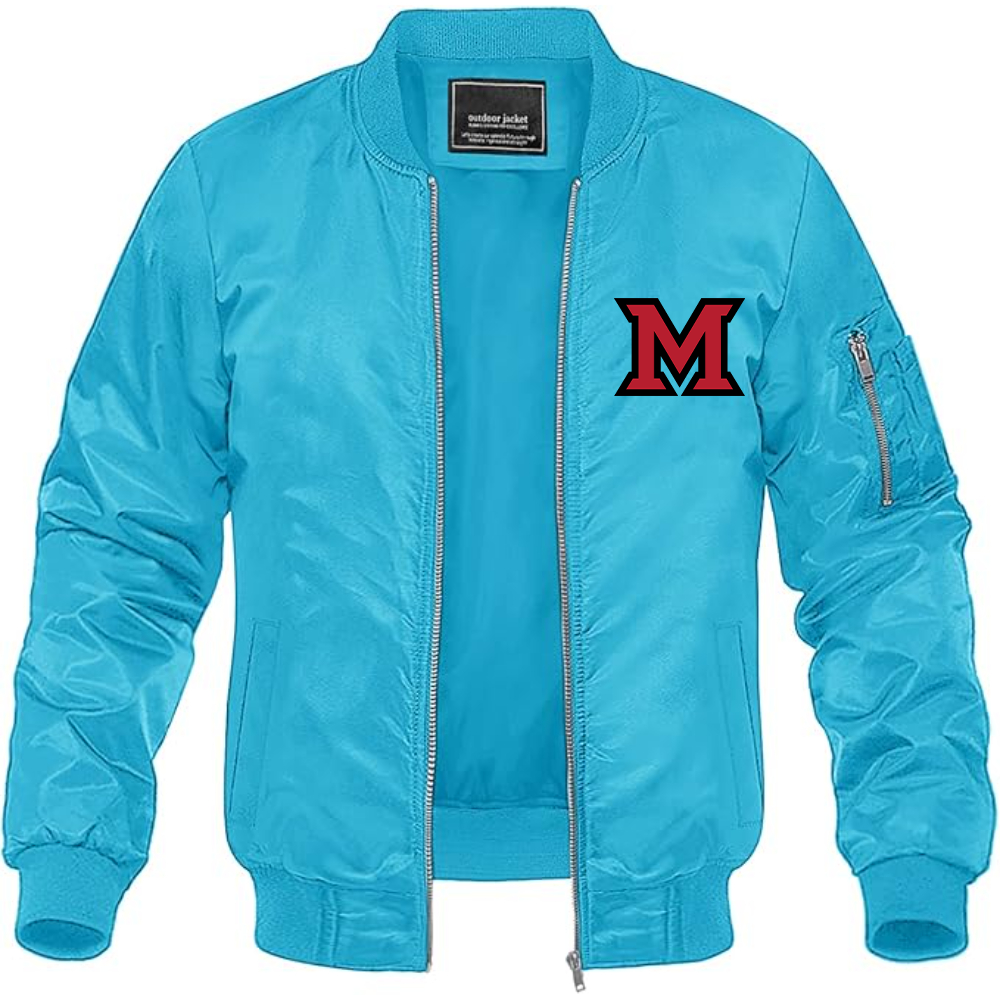Men's Miami Ohio RedHawks Logo Lightweight Bomber Jacket Windbreaker Softshell Varsity Jacket Coat