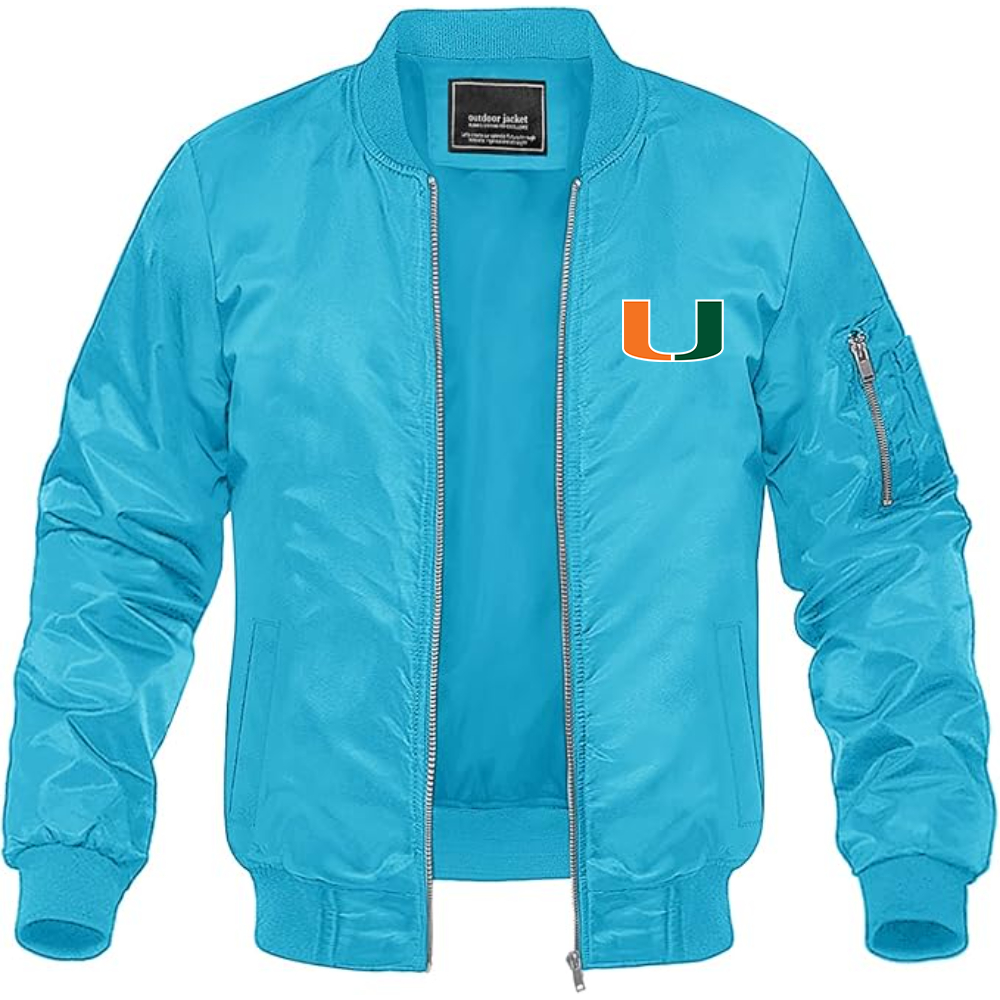 Men's Miami Hurricanes Logo Lightweight Bomber Jacket Windbreaker Softshell Varsity Jacket Coat