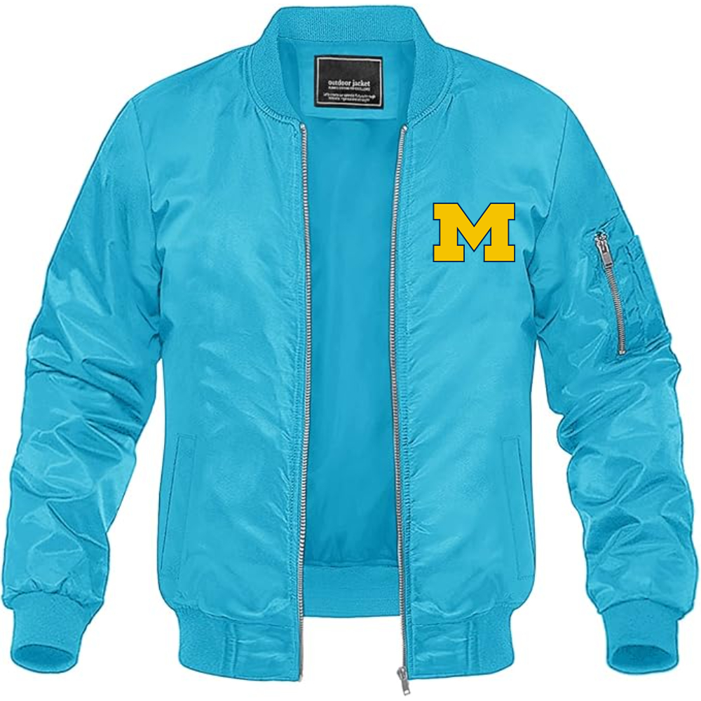 Men's Michigan Wolverines Logo Lightweight Bomber Jacket Windbreaker Softshell Varsity Jacket Coat