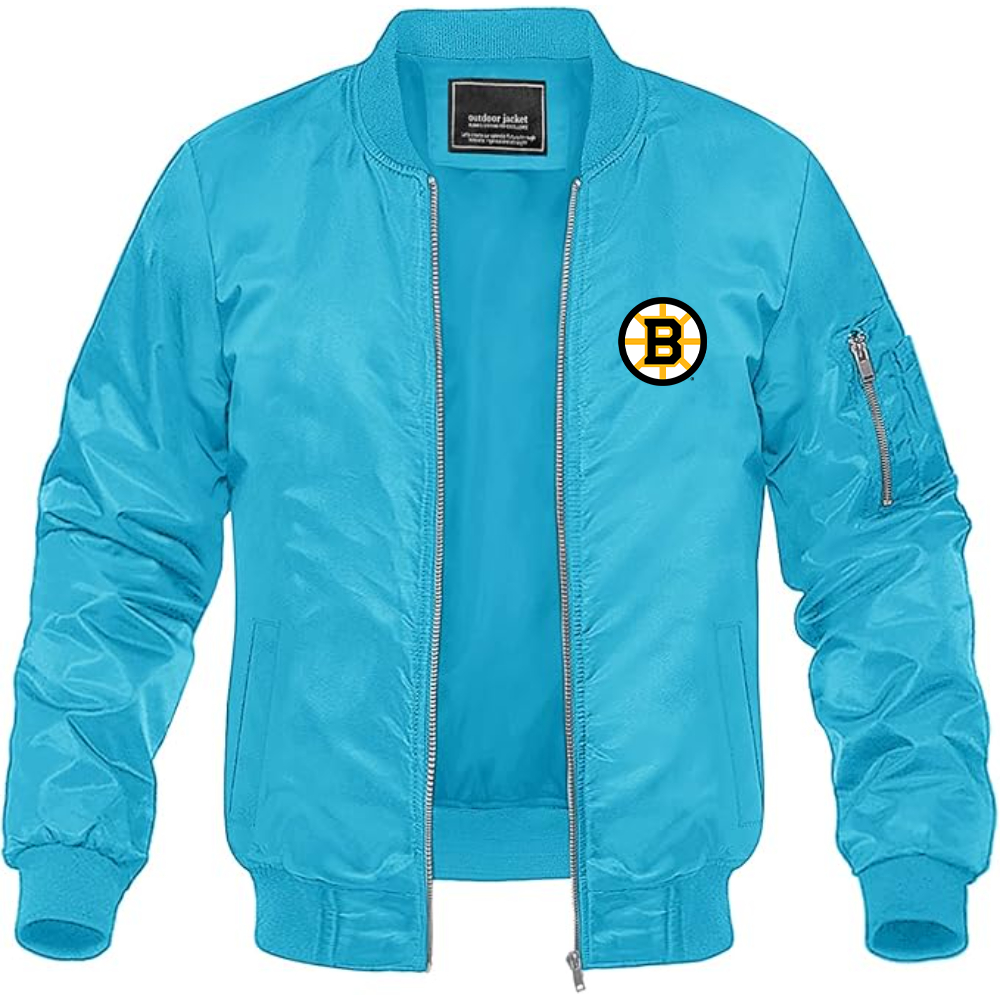 Men's Boston Bruins Logo Lightweight Bomber Jacket Windbreaker Softshell Varsity Jacket Coat