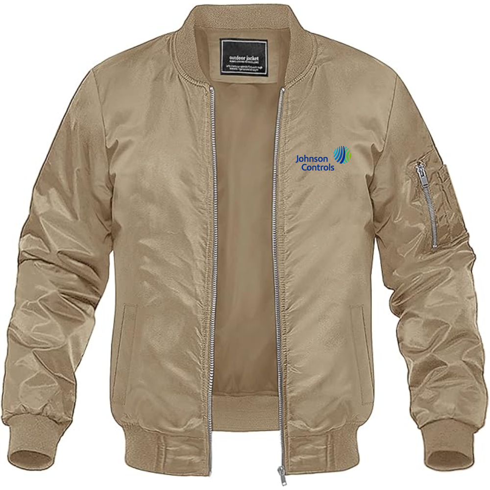 Men's Johnson-Controls Logo Lightweight Bomber Jacket Windbreaker Softshell Varsity Jacket Coat