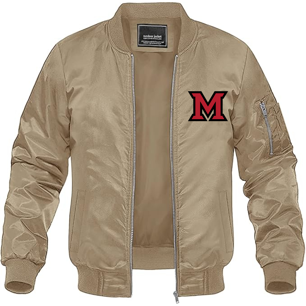 Men's Miami Ohio RedHawks Logo Lightweight Bomber Jacket Windbreaker Softshell Varsity Jacket Coat