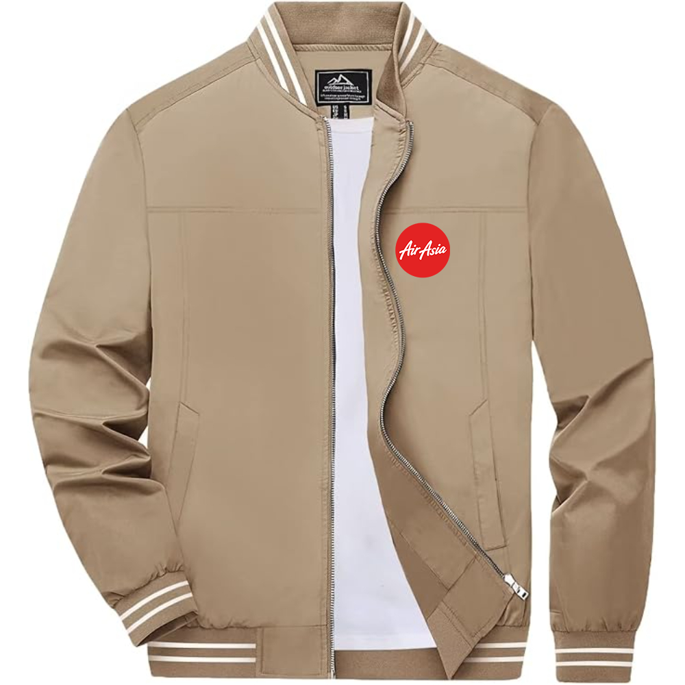 Men's Air Asia Logo Lightweight Zip-Up Ribbed Collar and Cuffs Bomber Jacket