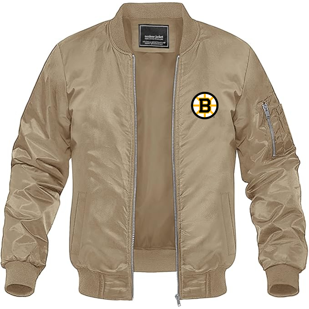 Men's Boston Bruins Logo Lightweight Bomber Jacket Windbreaker Softshell Varsity Jacket Coat