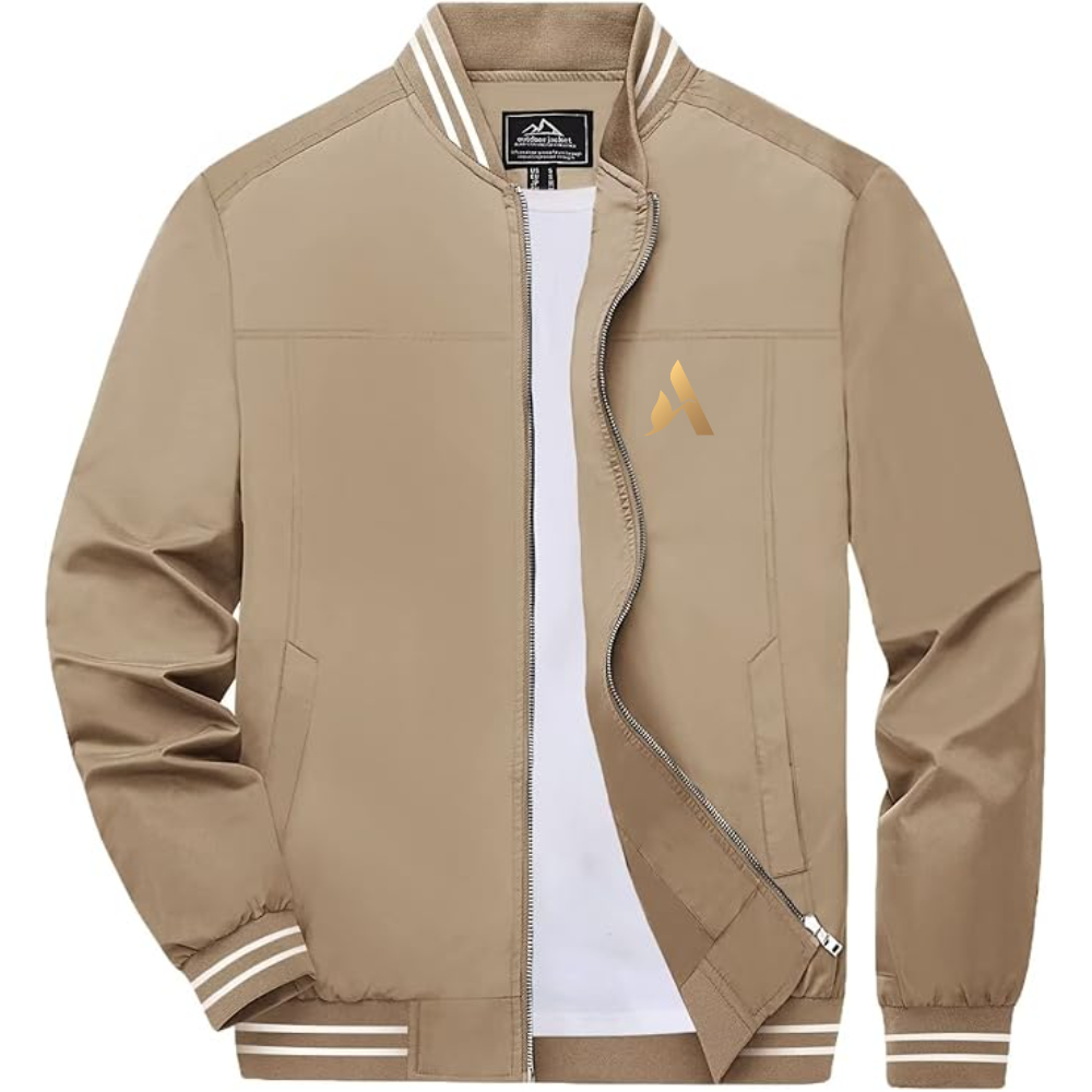Men's Accor Golden Logo Lightweight Zip-Up Ribbed Collar and Cuffs Bomber Jacket