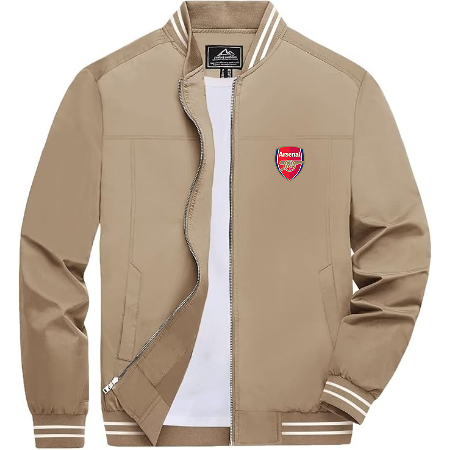 Men’s  Arsenal Soccer  Lightweight Zip-Up Bomber Jacket with Ribbed Collar and Cuffs - Versatile Casual Outerwear
