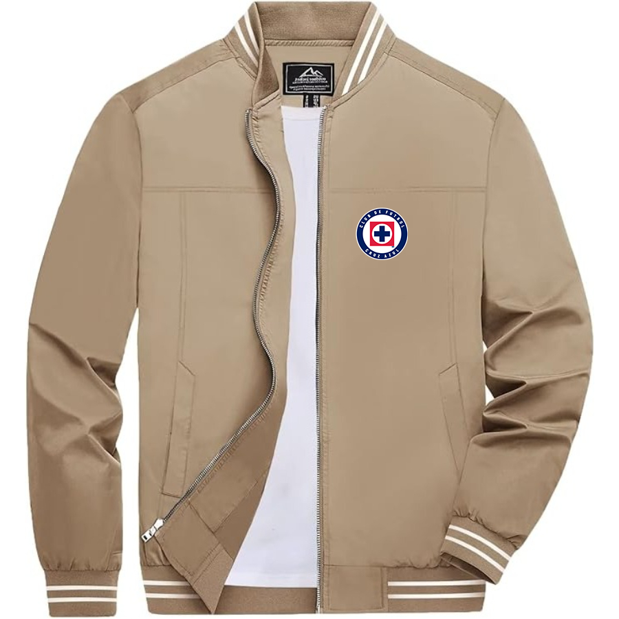Men’s Cruz Azul Football Club - Lightweight Zip-Up Bomber Jacket with Ribbed Collar and Cuffs - Versatile Casual Outerwear
