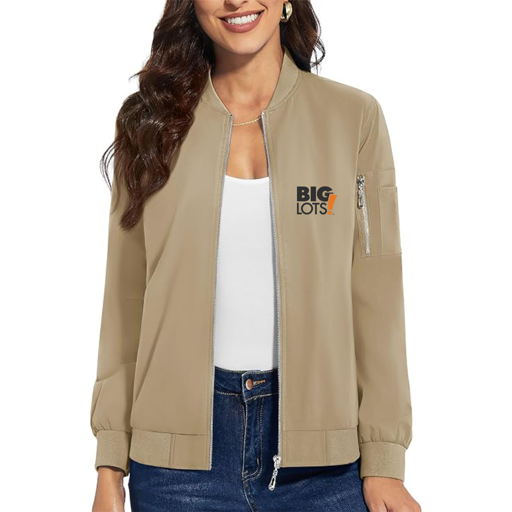 Women's Big Lots Logo  Premium Bomber Jacket with Polished Detailing and Functional Sleeve Pocket Modern Luxury Outerwear