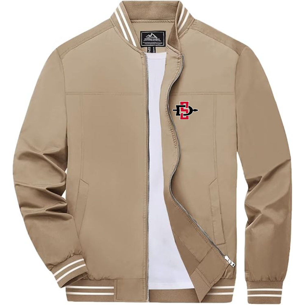 Men's San Diego State Aztecs Logo Lightweight Zip-Up Ribbed Collar and Cuffs Bomber Jacket