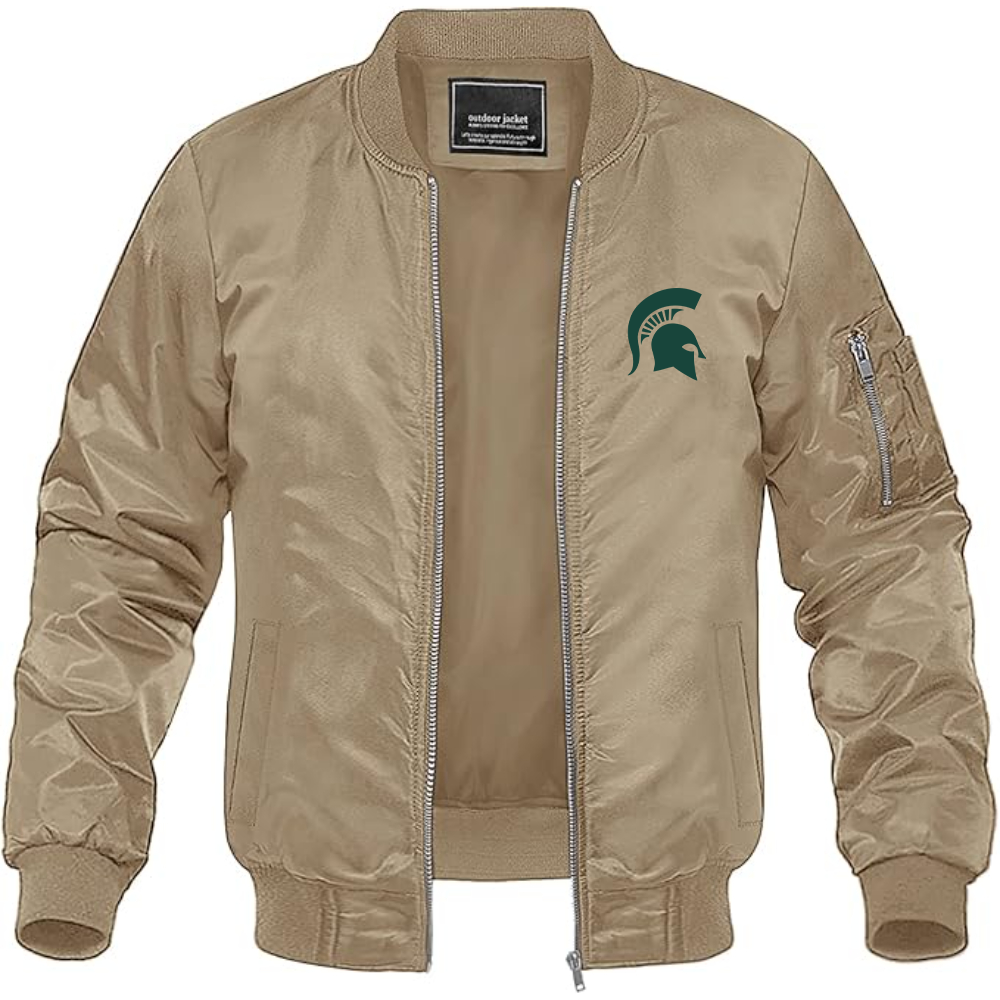 Men's Michigan State Spartans Logo Lightweight Bomber Jacket Windbreaker Softshell Varsity Jacket Coat