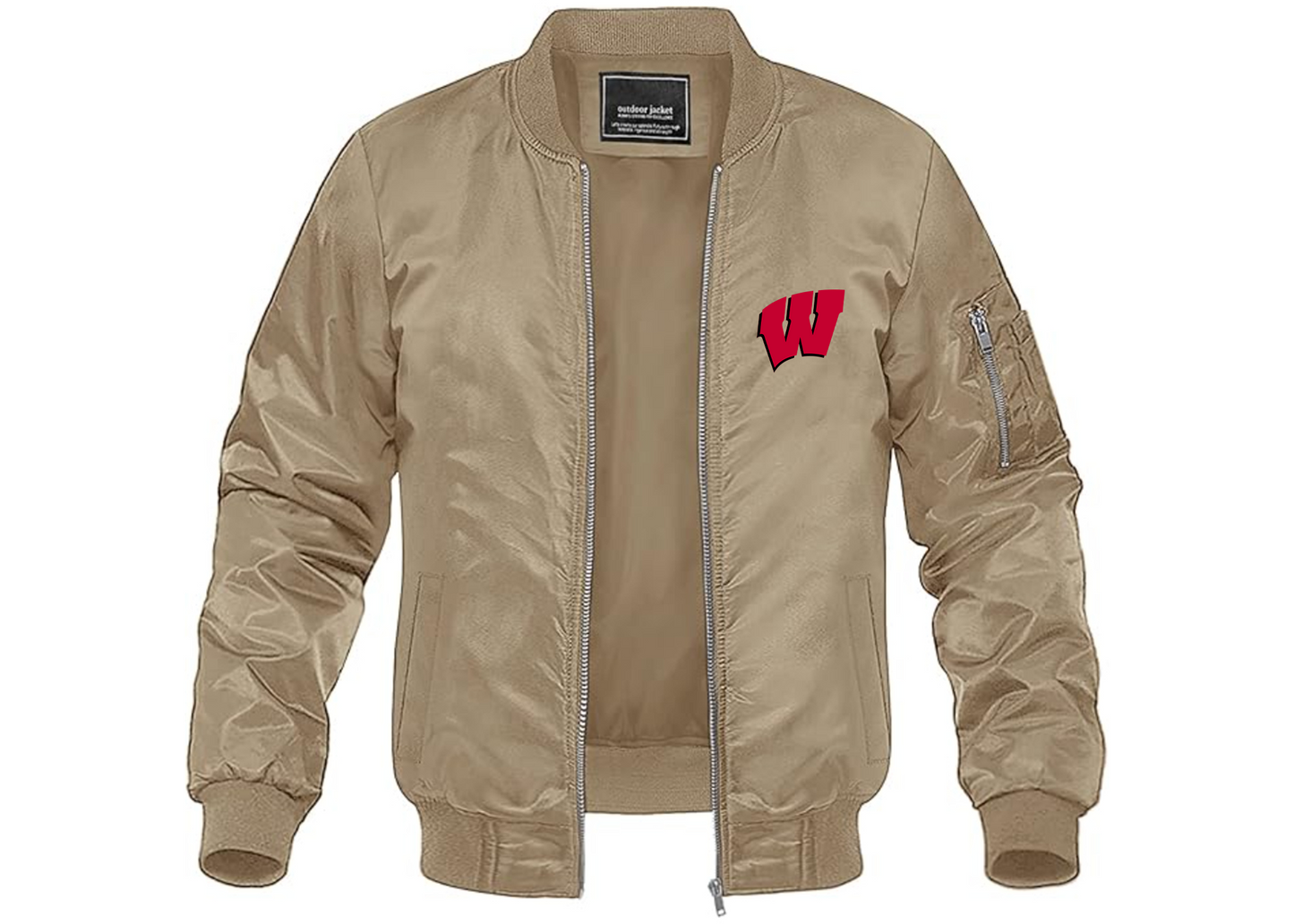 Men's Wisconsin Badgers Lightweight Bomber Jacket Windbreaker Softshell Varsity Jacket Coat