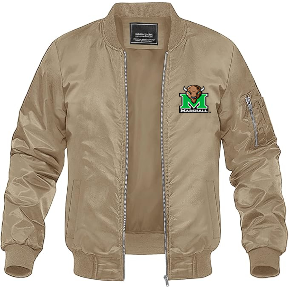 Men's Marshall Thundering Herd Logo Lightweight Bomber Jacket Windbreaker Softshell Varsity Jacket Coat