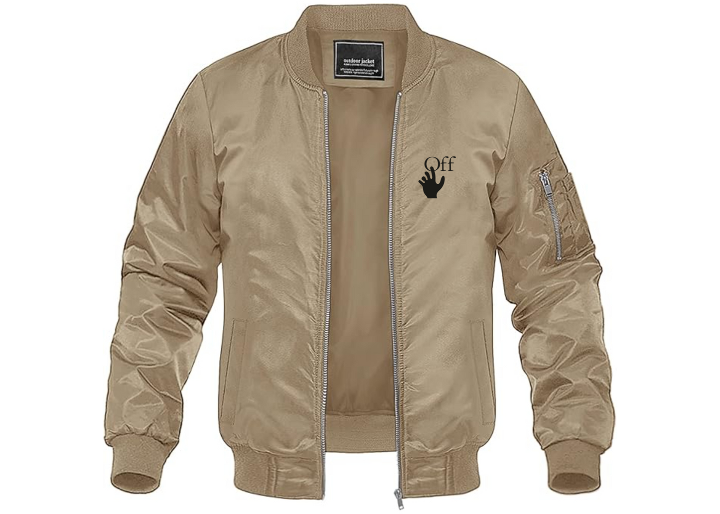 Men's Off-White Hand Lightweight Bomber Jacket Windbreaker Softshell Varsity Jacket Coat