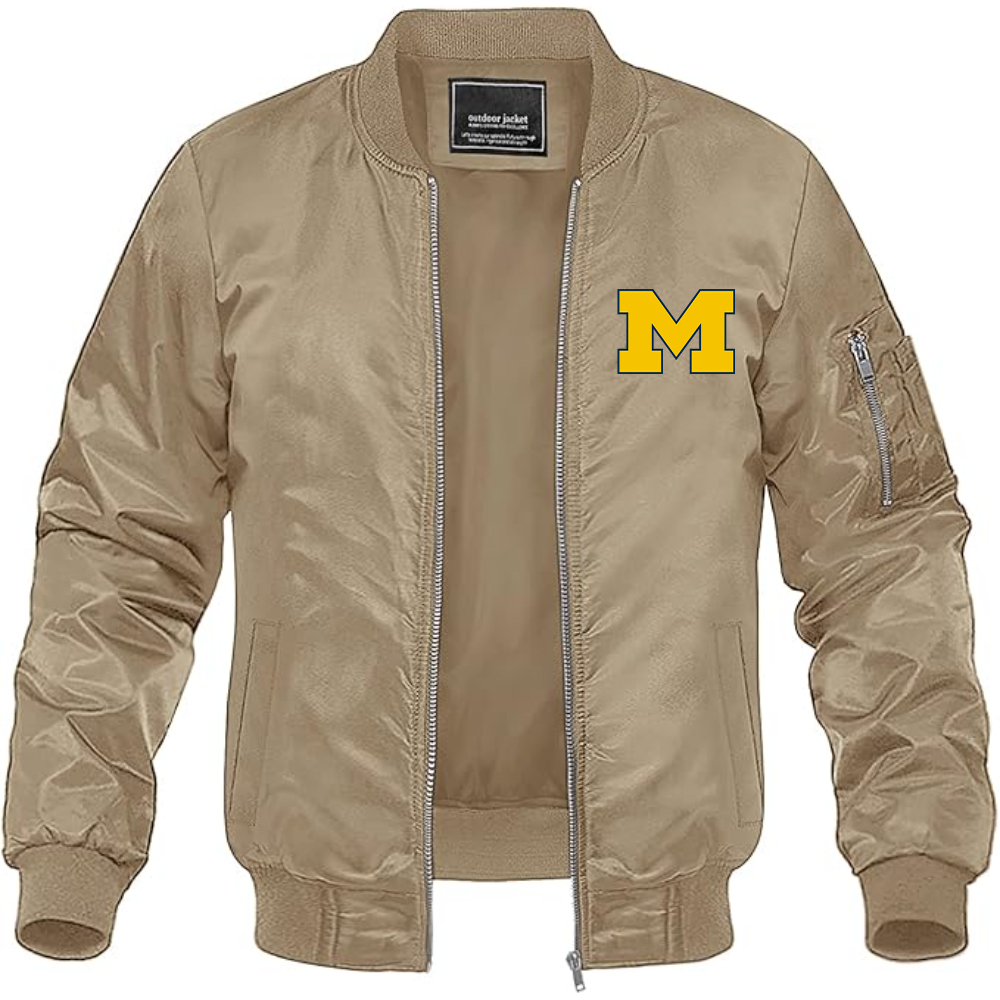 Men's Michigan Wolverines Logo Lightweight Bomber Jacket Windbreaker Softshell Varsity Jacket Coat