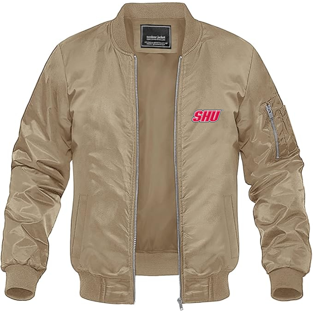 Men's Sacred Heart Pioneers Logo Lightweight Bomber Jacket Windbreaker Softshell Varsity Jacket Coat