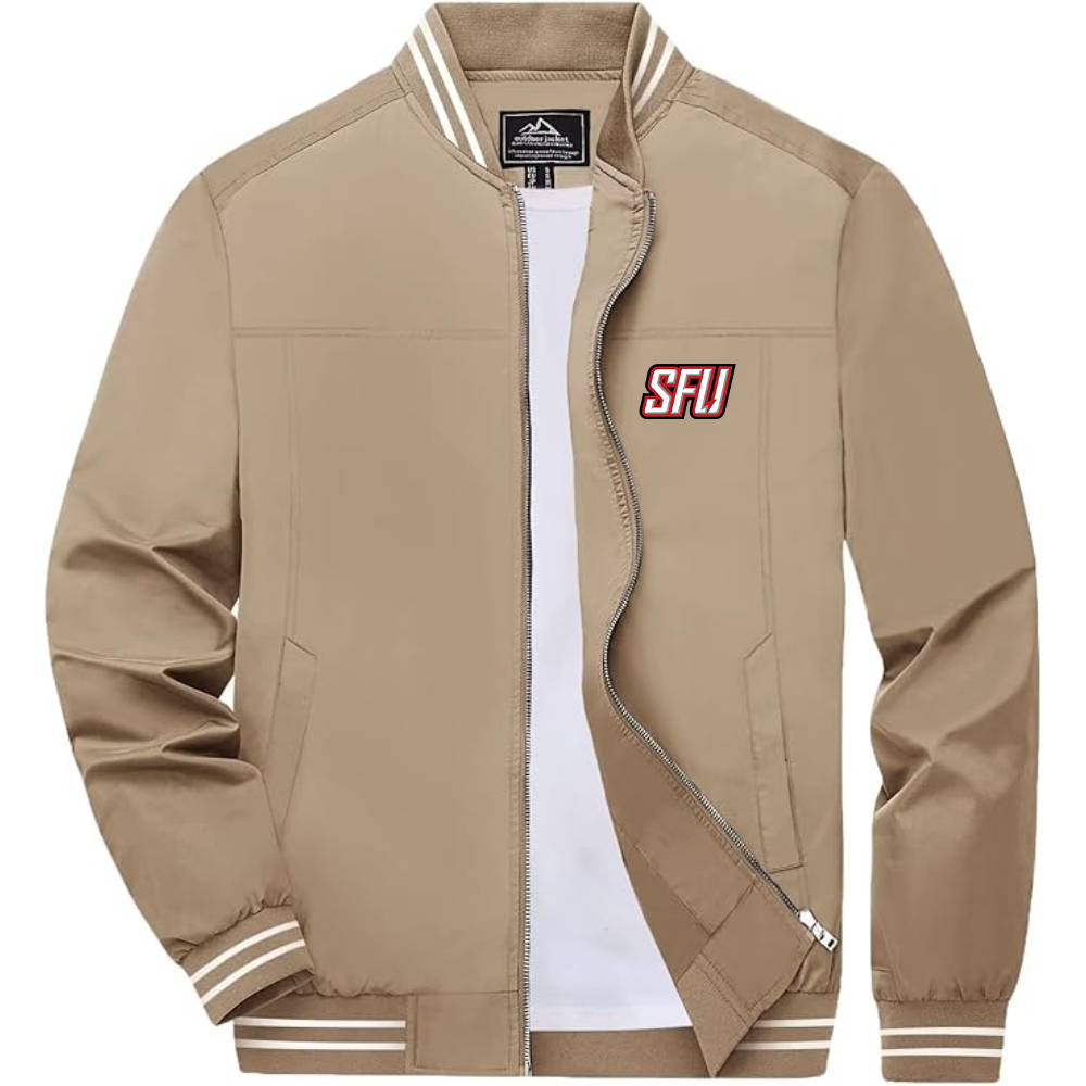 Men's Saint Francis Red Flash Logo Lightweight Zip-Up Ribbed Collar and Cuffs Bomber Jacket