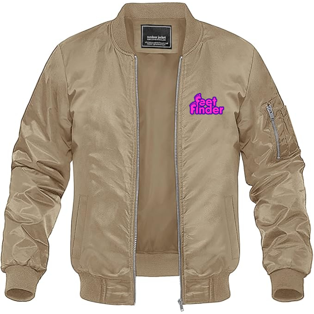 Men's FeetFinder Logo Lightweight Bomber Jacket Windbreaker Softshell Varsity Jacket Coat