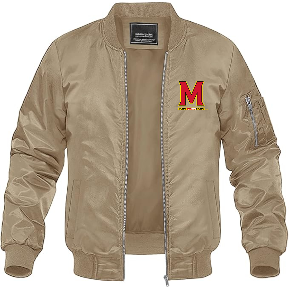 Men's Maryland Terrapins Logo Lightweight Bomber Jacket Windbreaker Softshell Varsity Jacket Coat
