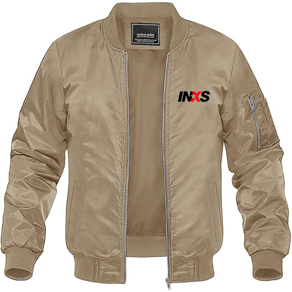 Men's INXS Logo Lightweight Bomber Jacket Windbreaker Softshell Varsity Jacket Coat