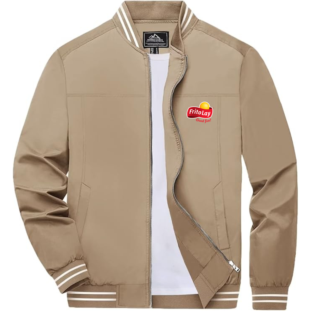 Men's  Frito Lay Lightweight Zip-Up Bomber Jacket with Ribbed Collar and Cuffs Versatile Casual Outerwear