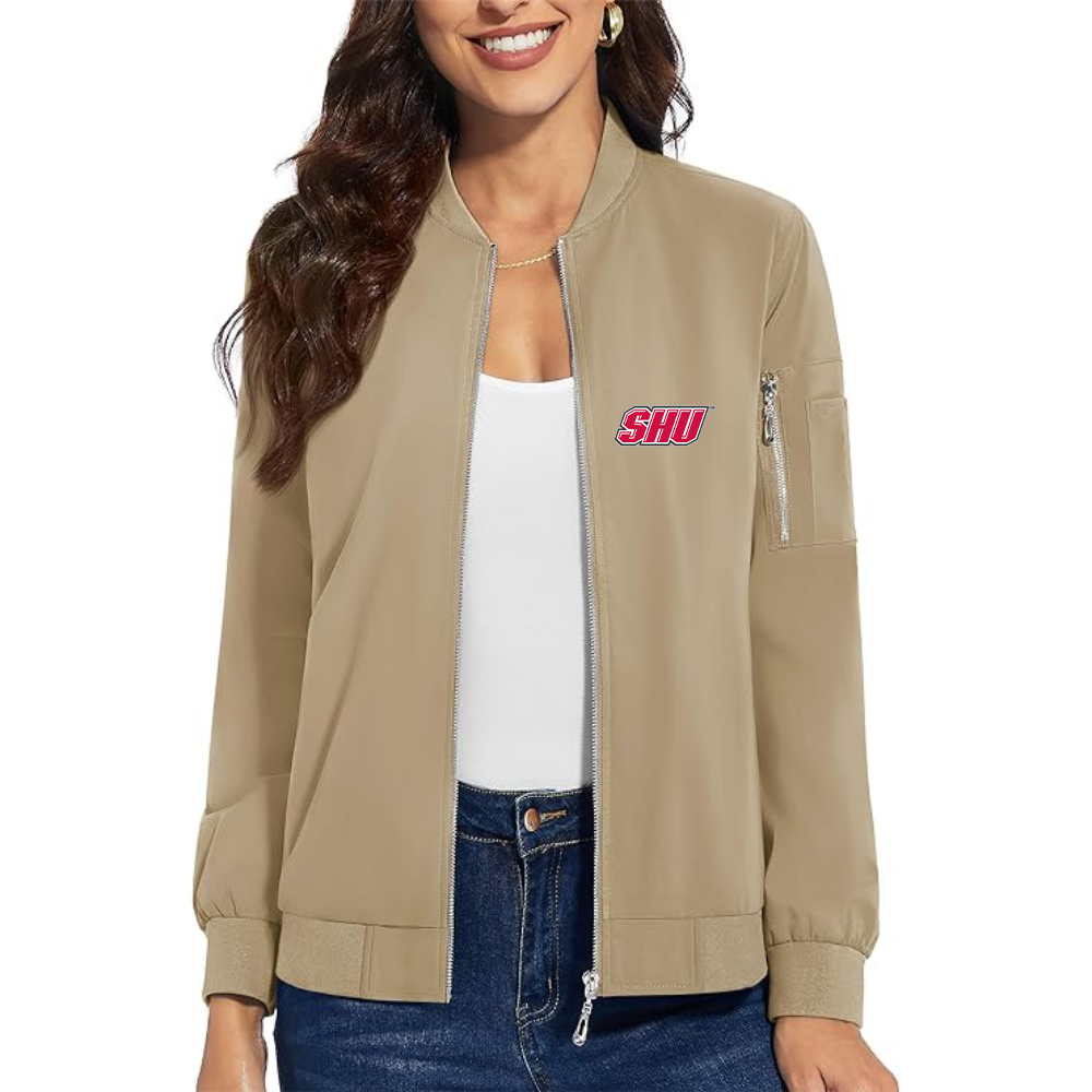 Women's Sacred Heart Pioneers Logo  Premium Bomber Jacket with Polished Detailing and Functional Sleeve Pocket Modern Luxury Outerwear