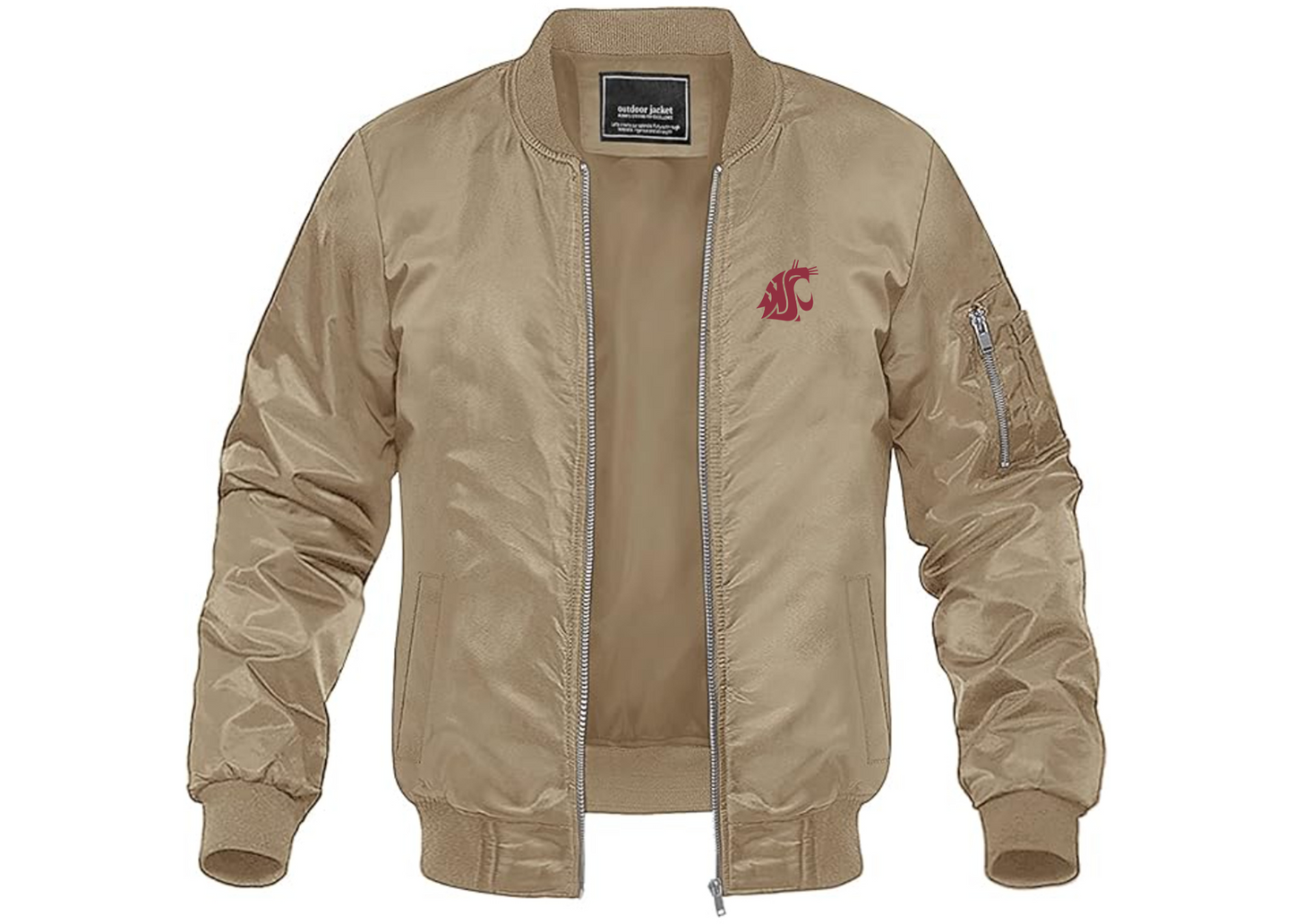 Men's Washington State Cougars Lightweight Bomber Jacket Windbreaker Softshell Varsity Jacket Coat