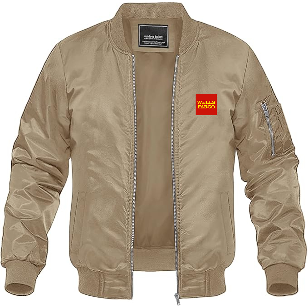 Men's Wells Fargo Logo Lightweight Bomber Jacket Windbreaker Softshell Varsity Jacket Coat