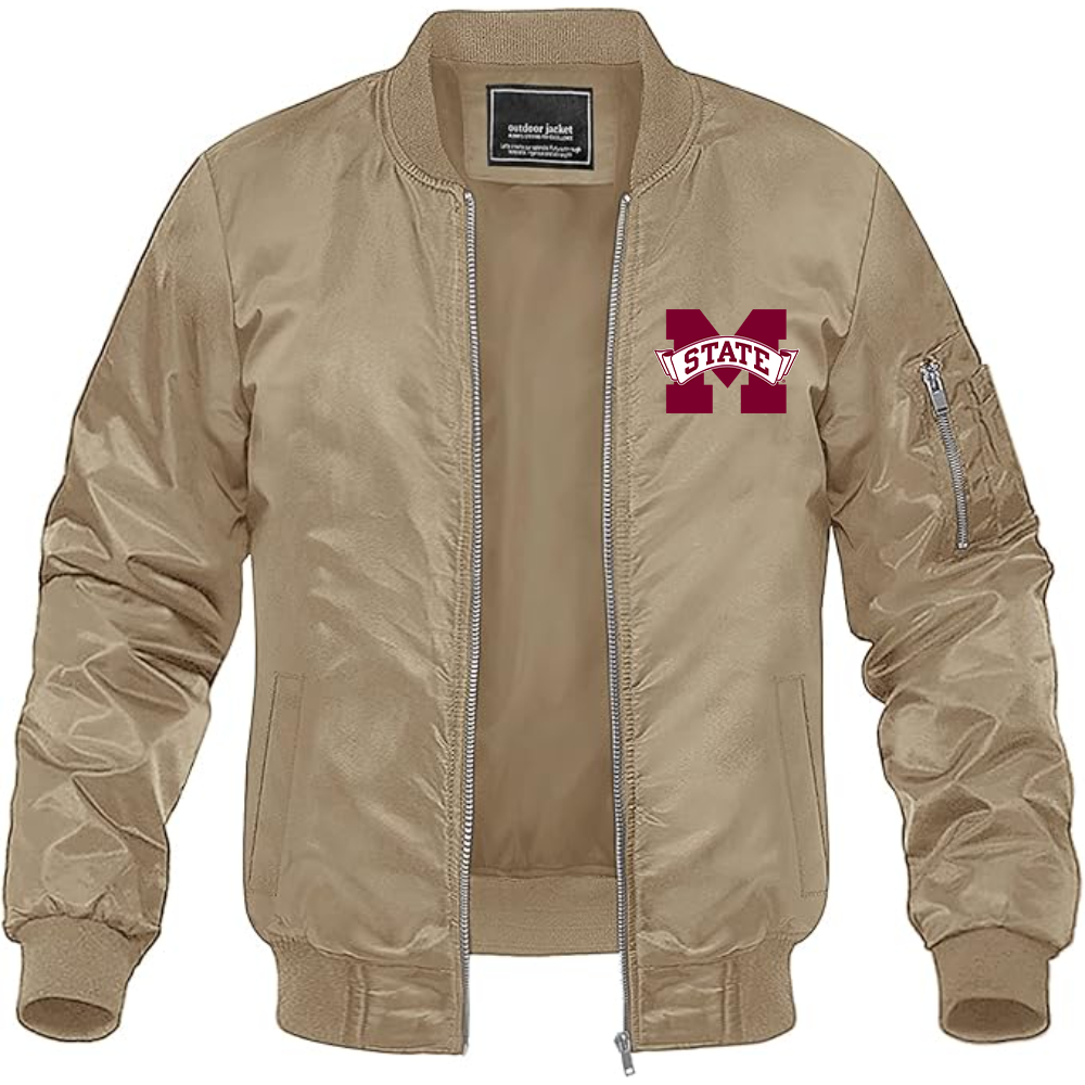 Men's Mississippi State Bulldogs Logo Lightweight Bomber Jacket Windbreaker Softshell Varsity Jacket Coat