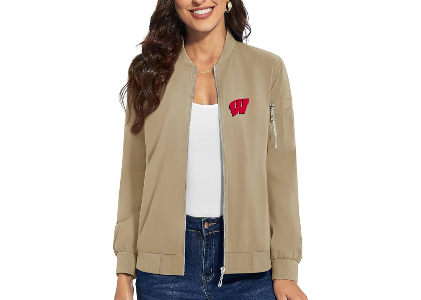 Women's Wisconsin Badgers Premium Bomber Jacket with Polished Detailing and Functional Sleeve Pocket Modern Luxury Outerwear