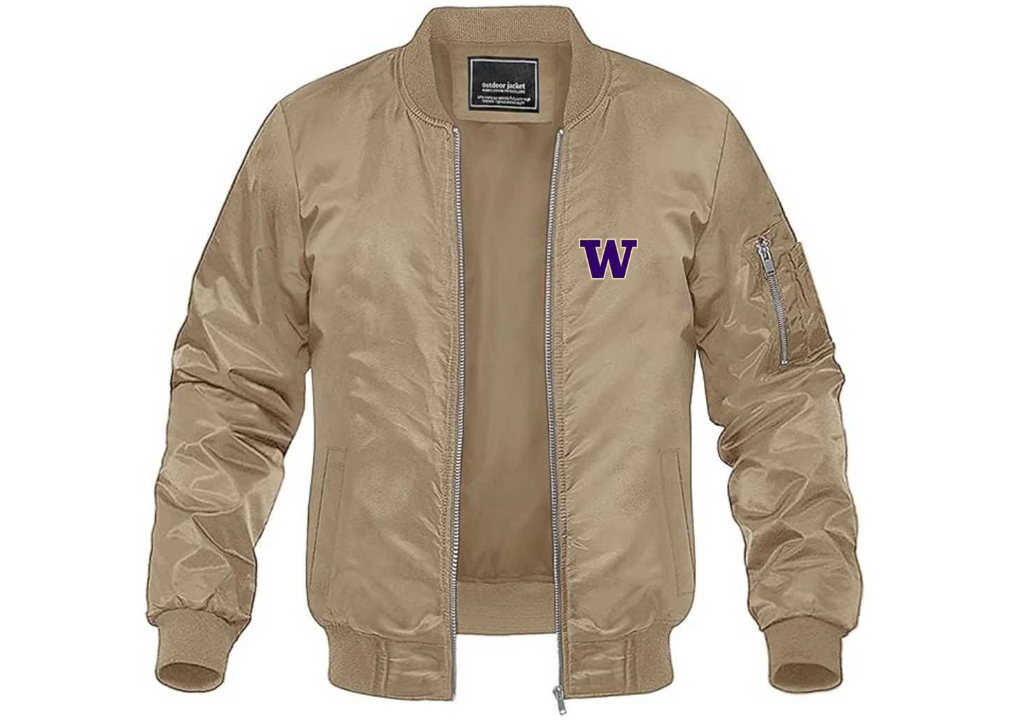 Men's Washington Huskies Lightweight Bomber Jacket Windbreaker Softshell Varsity Jacket Coat