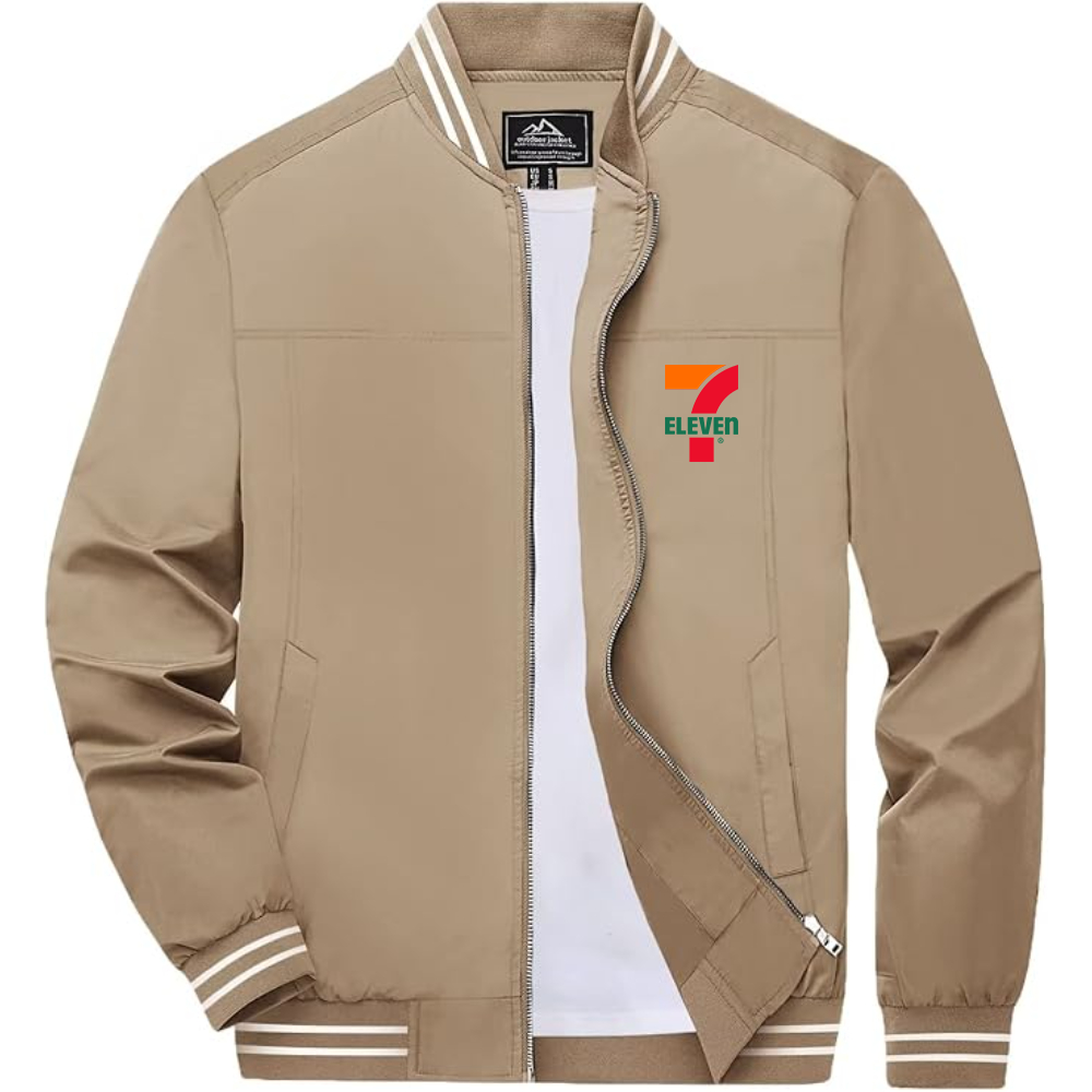 Men's 7 Eleven Logo Lightweight Zip-Up Ribbed Collar and Cuffs Bomber Jacket