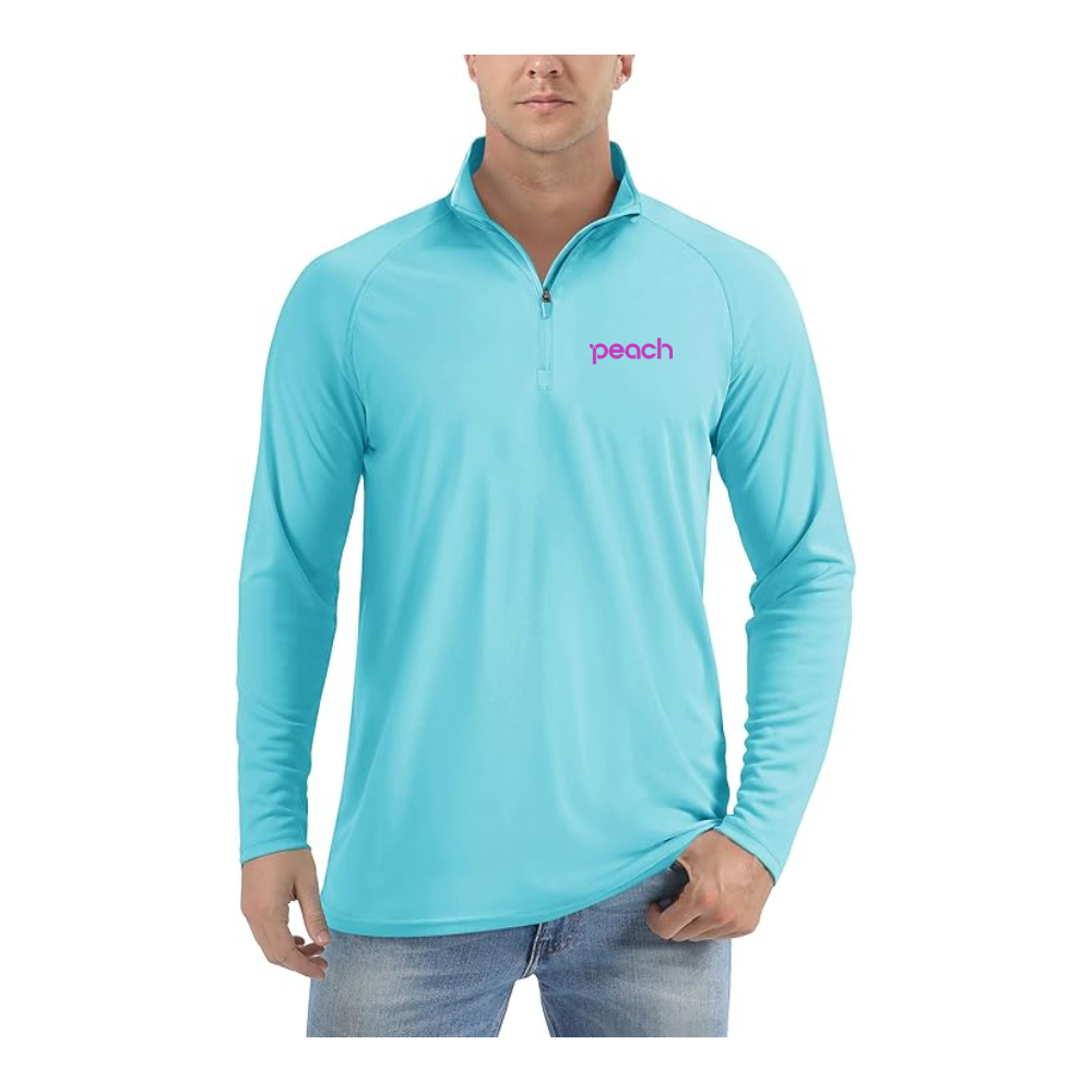 Men's Peach Aviation Logo Lightweight Quarter-Zip Athletic Shirt Long Sleeve Performance Wear