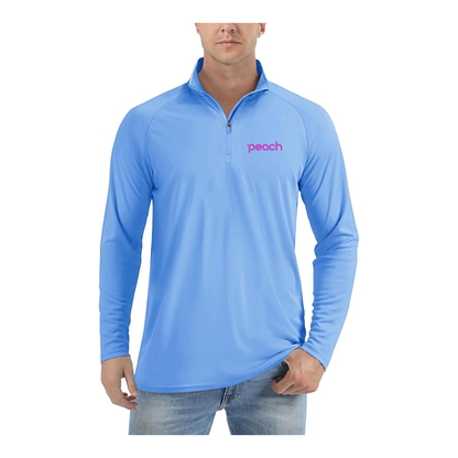 Men's Peach Aviation Logo Lightweight Quarter-Zip Athletic Shirt Long Sleeve Performance Wear