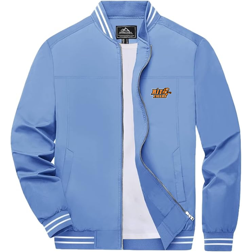 Men's RIT Tigers Logo Lightweight Zip-Up Ribbed Collar and Cuffs Bomber Jacket