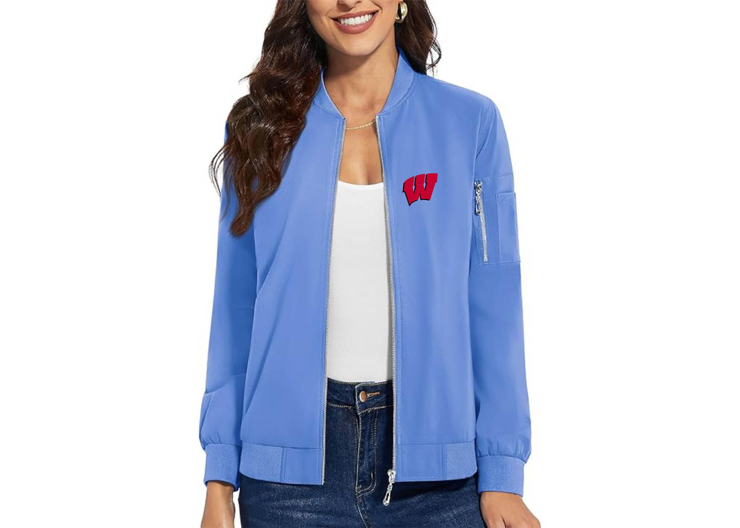Women's Wisconsin Badgers Premium Bomber Jacket with Polished Detailing and Functional Sleeve Pocket Modern Luxury Outerwear