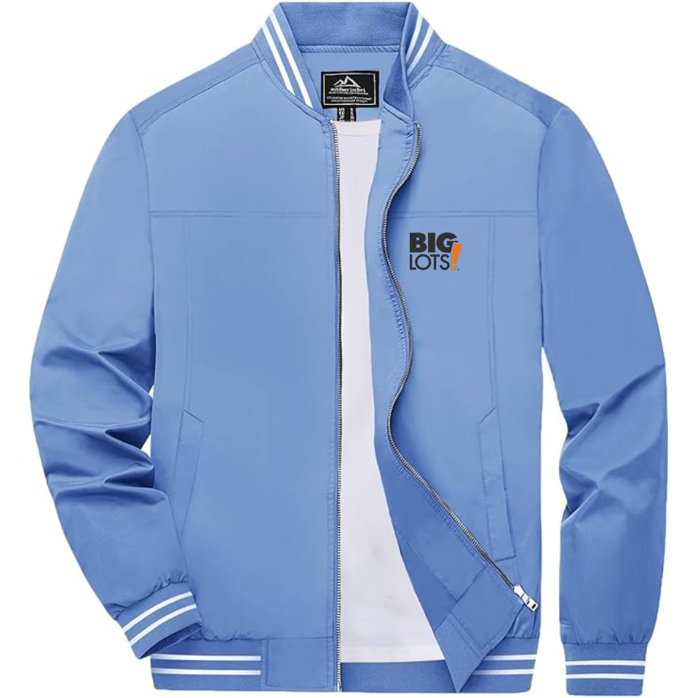 Men's Big Lots Logo Lightweight Zip-Up Ribbed Collar and Cuffs Bomber Jacket