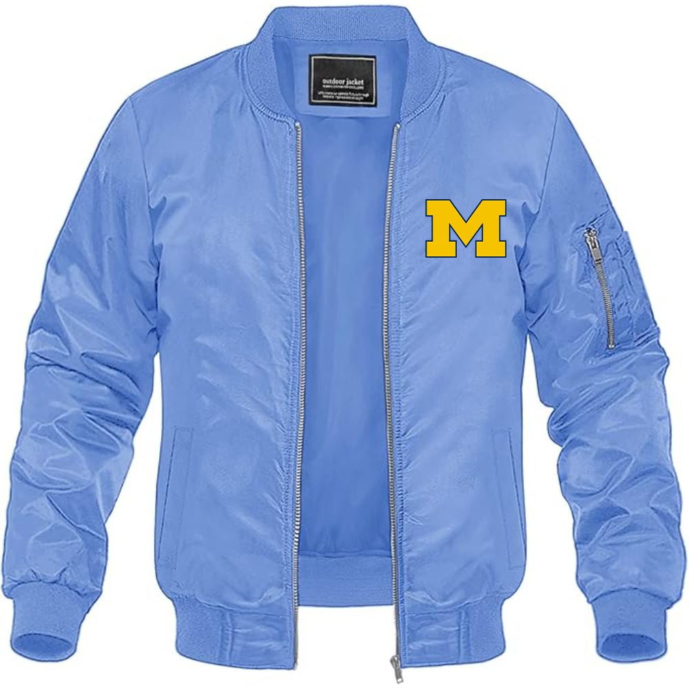 Men's Michigan Wolverines Logo Lightweight Bomber Jacket Windbreaker Softshell Varsity Jacket Coat