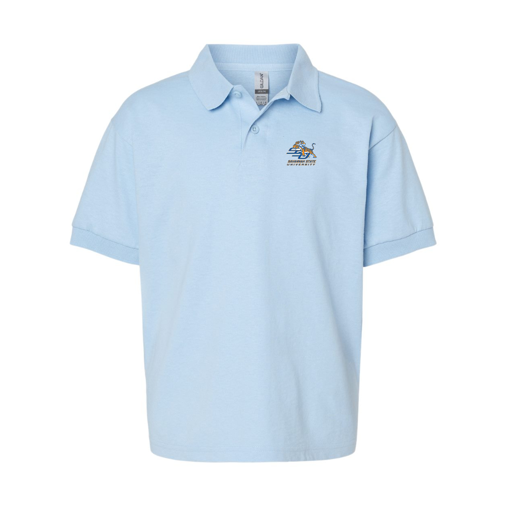 Youth Savannah State Tigers Logo Gildan Dry Blend Jersey Polo
