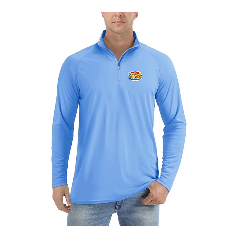 Men's Peek A Blocks Logo Lightweight Quarter-Zip Athletic Shirt Long Sleeve Performance Wear