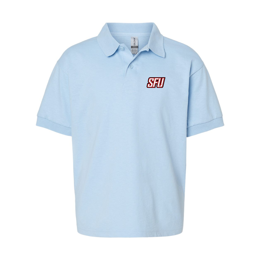 Youth Saint Francis Red Flash Logo Gildan Dry Blend Jersey Polo