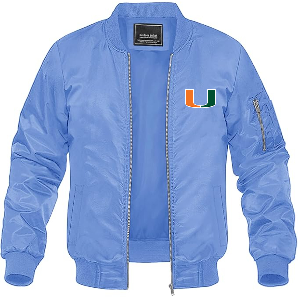 Men's Miami Hurricanes Logo Lightweight Bomber Jacket Windbreaker Softshell Varsity Jacket Coat