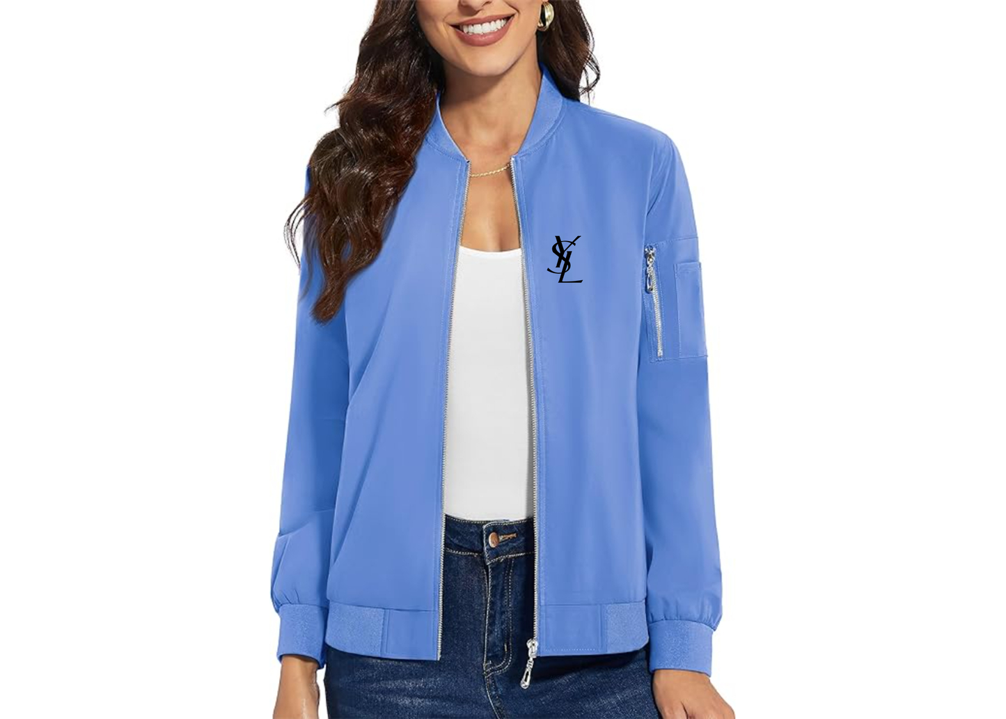 Women's YSL Premium Bomber Jacket with Polished Detailing and Functional Sleeve Pocket Modern Luxury Outerwear
