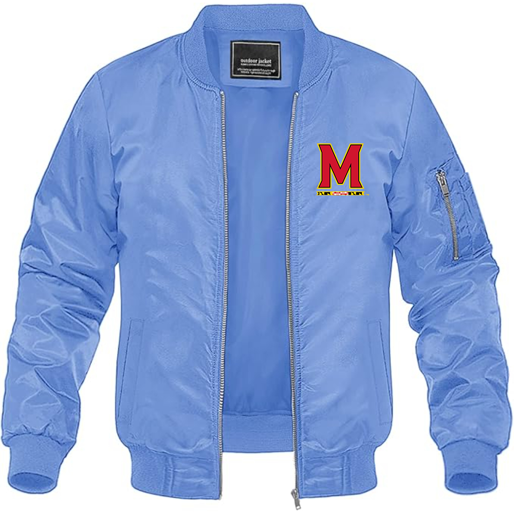Men's Maryland Terrapins Logo Lightweight Bomber Jacket Windbreaker Softshell Varsity Jacket Coat