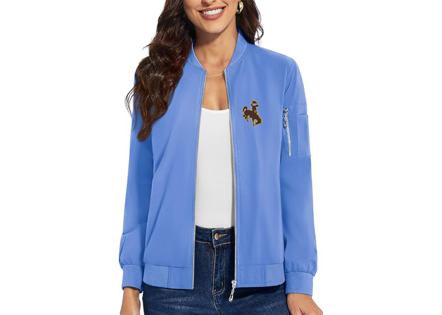 Women's Wyoming Cowboys Premium Bomber Jacket with Polished Detailing and Functional Sleeve Pocket Modern Luxury Outerwear