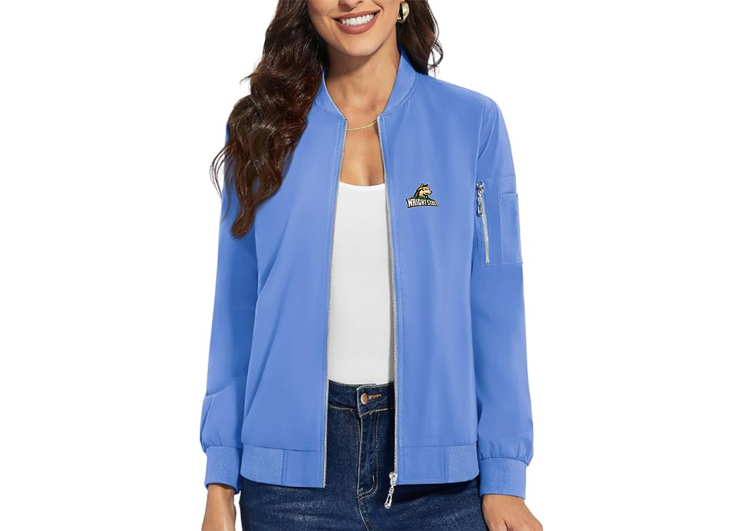 Women's Wright State Raiders Premium Bomber Jacket with Polished Detailing and Functional Sleeve Pocket Modern Luxury Outerwear