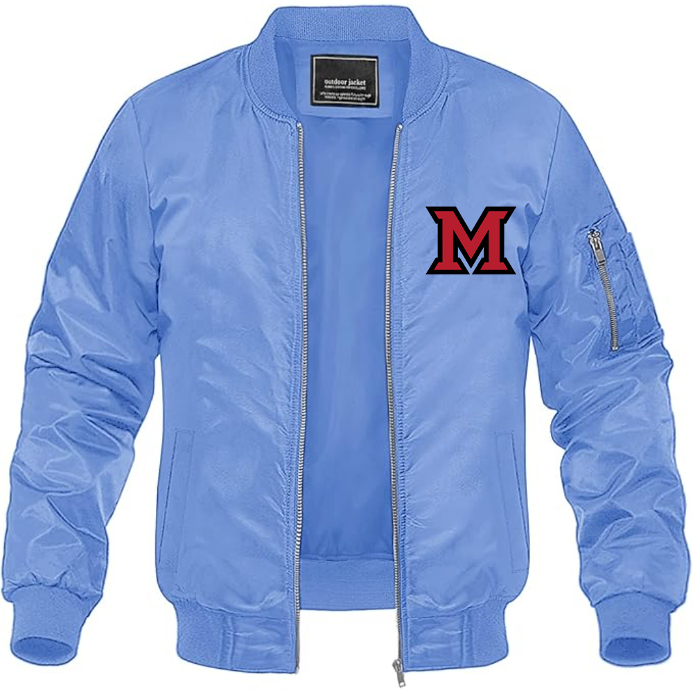 Men's Miami Ohio RedHawks Logo Lightweight Bomber Jacket Windbreaker Softshell Varsity Jacket Coat